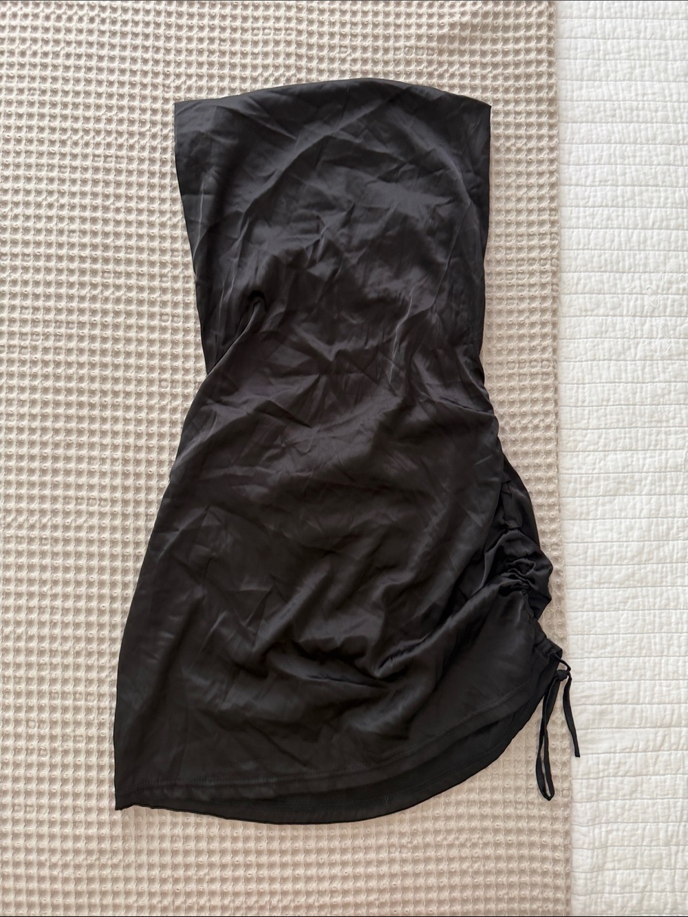 Black Strapless Ruched Side Mini Dress
